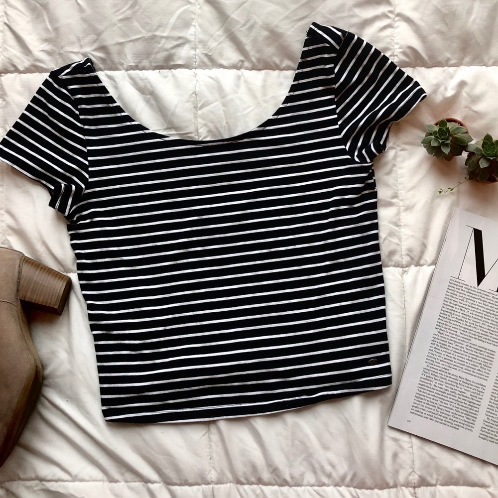 American Eagle Black & White Striped Crop Top